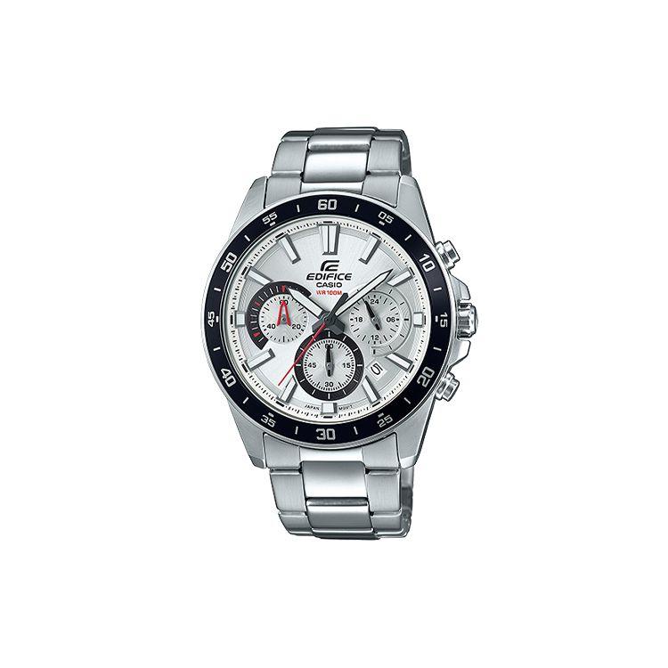 

Casio Edifice Waterproof Black Frame Versatile Quartz Movement Stainless Steel Strap Men watches Silver EFV-570D-7A Silver Dial
