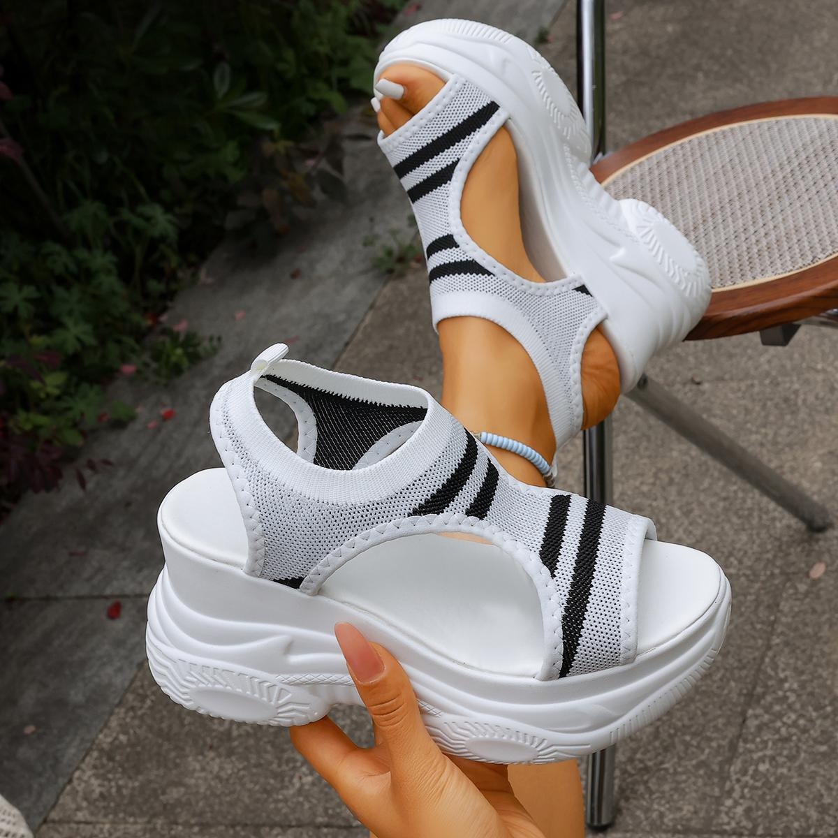 Women Air Mesh Sandals able Women Shoes Summer Elegant Round Toe Wedge Shoes Sexy Thick Soled Open Toe Party Sandals 36