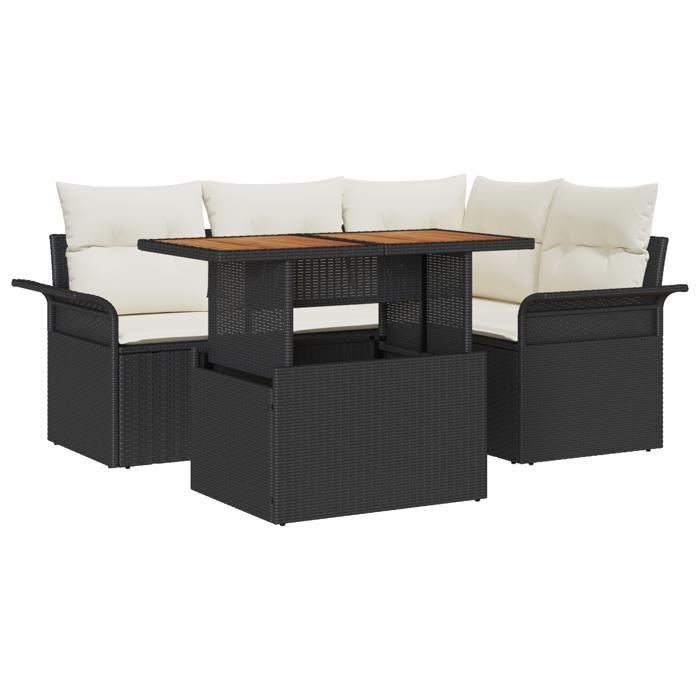 VidaXL Canapé de Jardin 5 pièces avec coussins noir et blanc. Mobilier extérieur super confortable pour votre patio 3358063