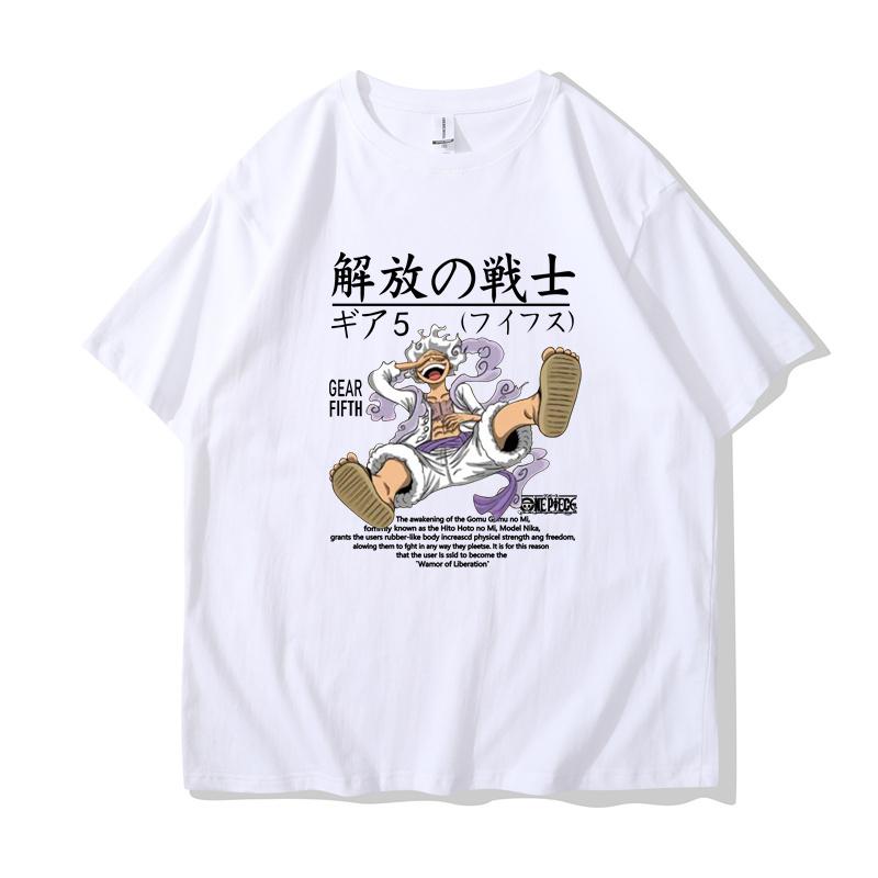 Straw Hat Pirates Nika Gear 5 Monkey D Luffy Wanted Poster Manga Unisex Men T Shirt Camisetas de Hombre Harajuku Shirts