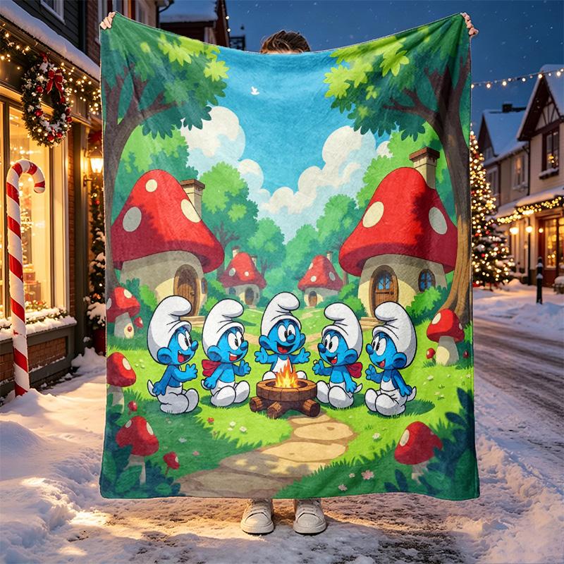 Blue Smurfs Pattern Blanket for Home Decoration, Bed, Sofa, Car Travel, Camping, Suitable for All Seasons, Birthday Christmas Gift