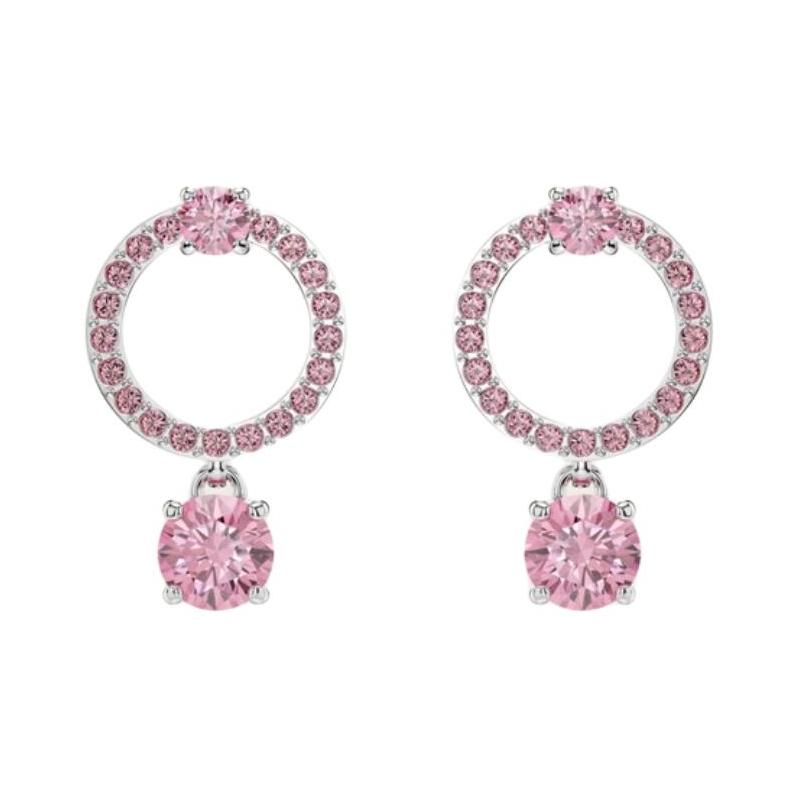 Swarovski Attract Round Rhodium Plated Crystal Earrings Women s Pink 5723565