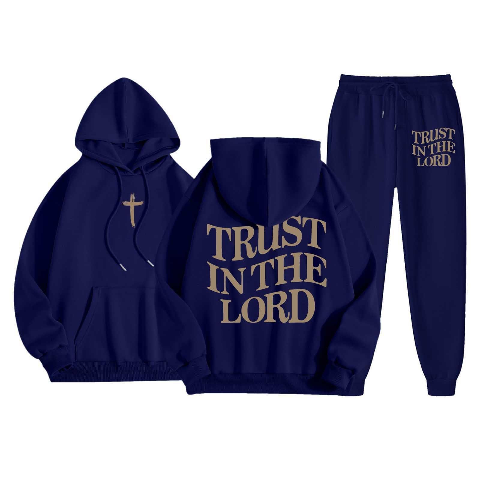 

Men s Casual Color Letter-printed Sweatshirt Set, Men s Fleece Hooded Drawstring Sweatshirt And Sweatpants Two-piece Set L Темно-синій