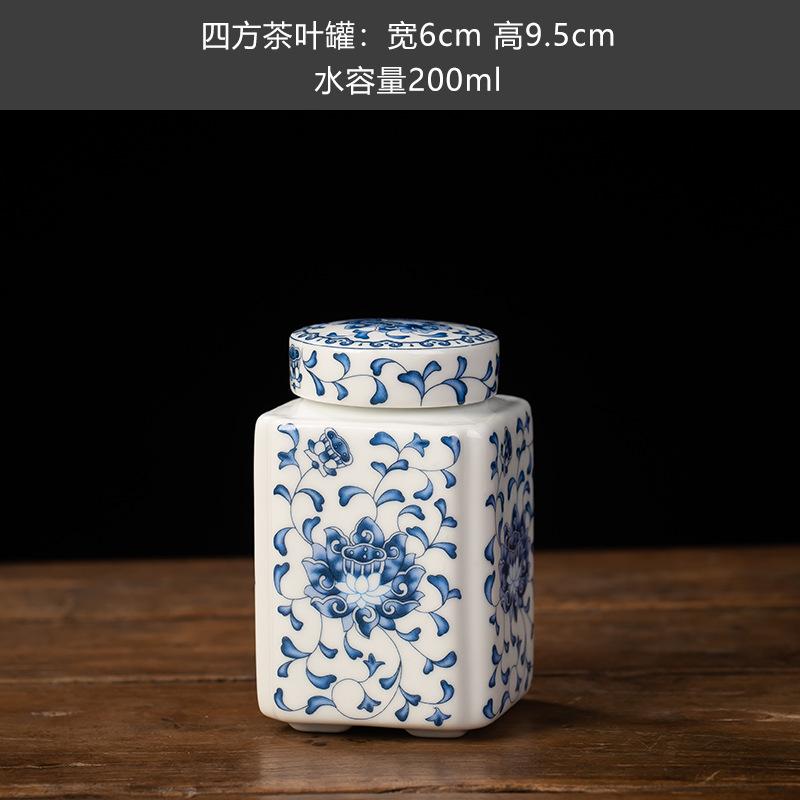 Blue and White Porcelain Tea Jar Moisture-proof Seal Portable Storage Box Household Flower Bird Painted Ceramic Decorative Jar