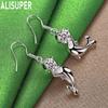 925 Sterling Silver AAA Zircon Dolphin Piercing Earrings Fashion Charm Wedding Jewelry