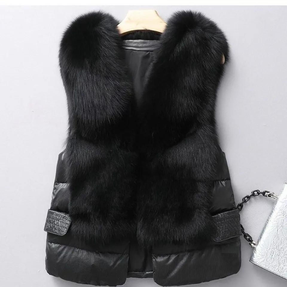 Women Vest Coat Autumn Short Jacket Iimitation Fox Fur Vest Winter OutCoat Waistcoat Sleeveless Coat
