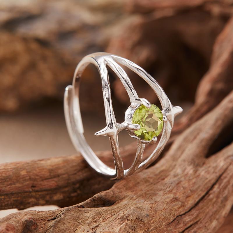 Bramble Mangxing Natural Citrine Topaz Olive Garnet Color Treasure Ring Women'S S925 Silver