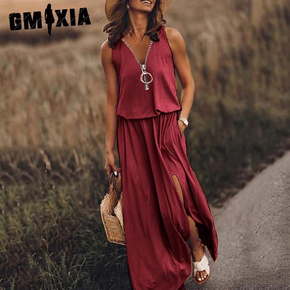 

GMXIA Летнее женское платье длинное без рукавов повседневное женское платье молния принт букв талия XL красный