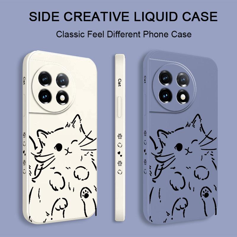 Smart Cat Phone Case For Oneplus 13 13R 12 12R 11 11R 10 10R 10T 9R 9RT 9 8T 8 7 7T Pro 5G Liquid Silicone Cover