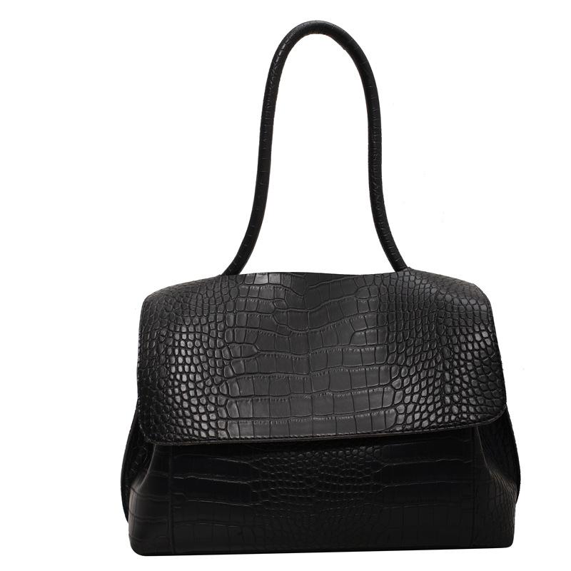 Зимняя женская сумка через плечо с узором аллигатора с клапаном из искусственной кожи, винтажная сумка через плечо большой емкости 33x12x25cm чёрный