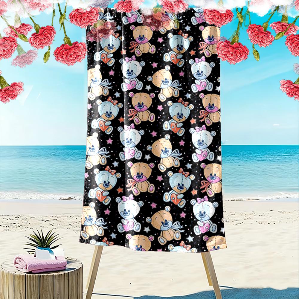 Cute Cartoon Teddy Bears Pattern Beach towel quick-drying for travel outdoor sports jogging beach and swimming