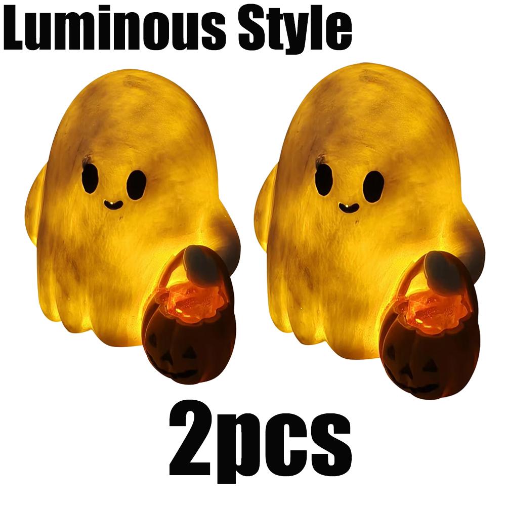 1/2/4pcs Halloween Ghost Ornament Resin Ghost Holding Pumpkin Statue Halloween For Living Room Bedroom Garden Home Decorations