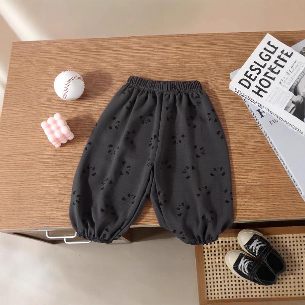 Kids Summer Ice Silk Linen Floral Mosquito Pants Loose Breathable Thin Harem Trousers For Boys And Girls