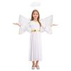 Girls 3 Piece Angel Costume Long Sleeve Gold Trim Gown Feather Hairband Angel Wings Dress Up Performance Outfit
