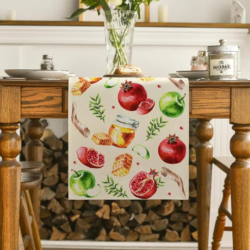 Rosh Hashanah Linen Table Runner Jewish Holiday Decor Reusable Shana Tova Kitchen Dining Table Runner Rosh Hashanah Decorations