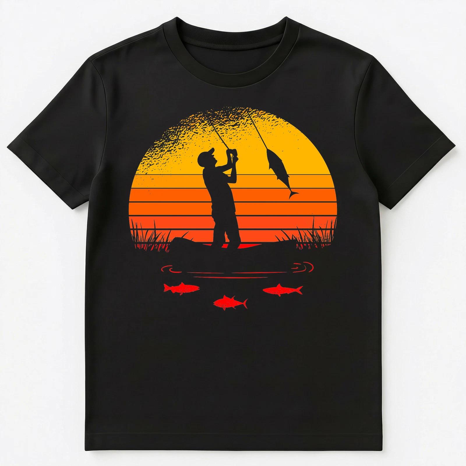 Graphic Sunset Fishing Silhouette Unisex T-Shirt XL