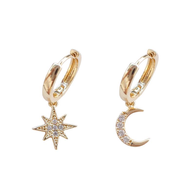 Classic Geometric Drop Earrings for Women Asymmetric Star Moon Earrings Jewelry