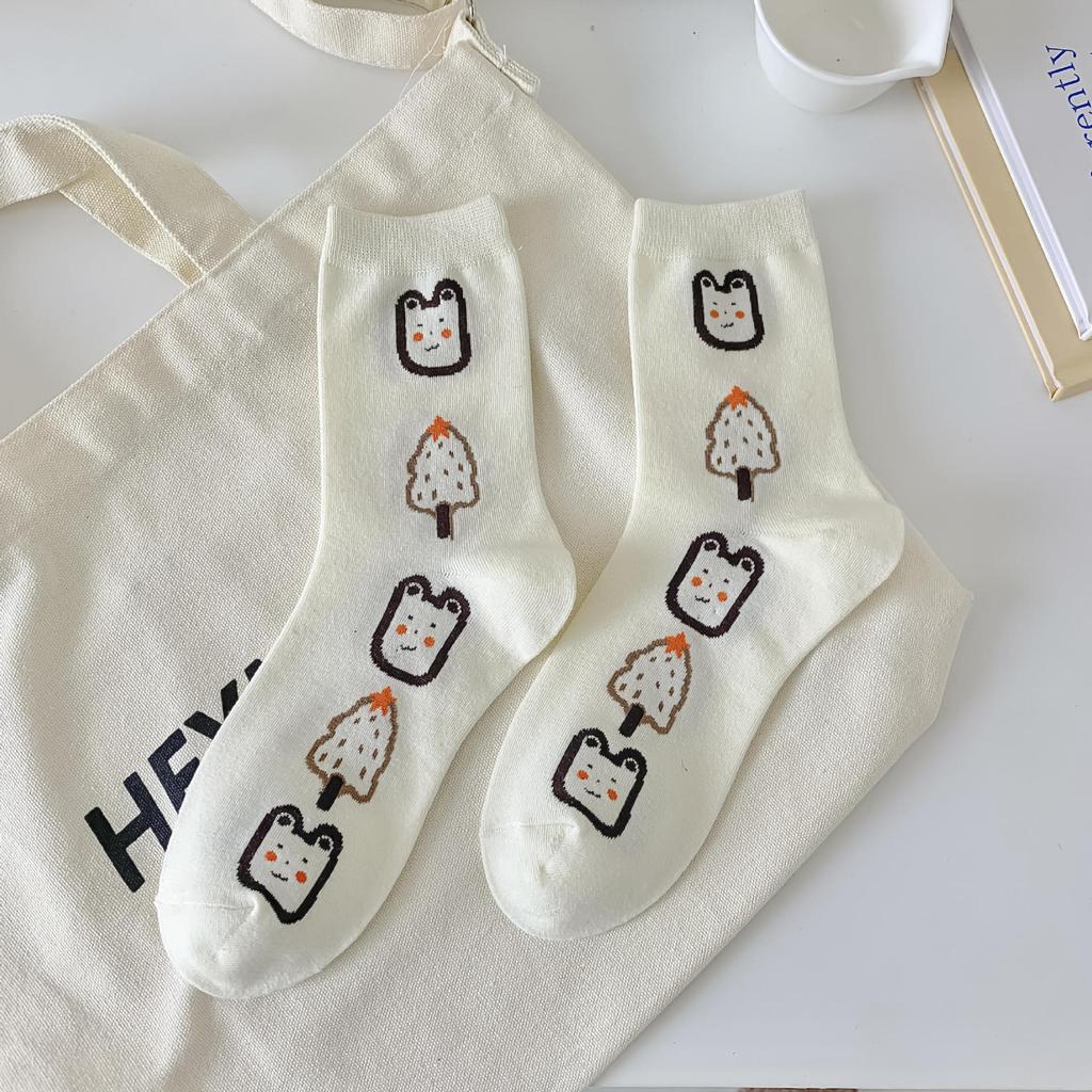 White Graffiti Socks For Women, Personality Fashion Mid-Leg Socks, Thin Cotton Socks, Trendy Cartoon College Style