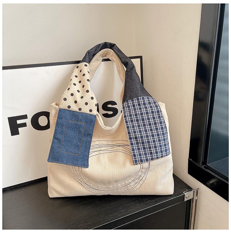 Embroidered Canvas Bag Women's Large-capacity New Summer Versatile Casual Shoulder Bag College Student Tote Bag
