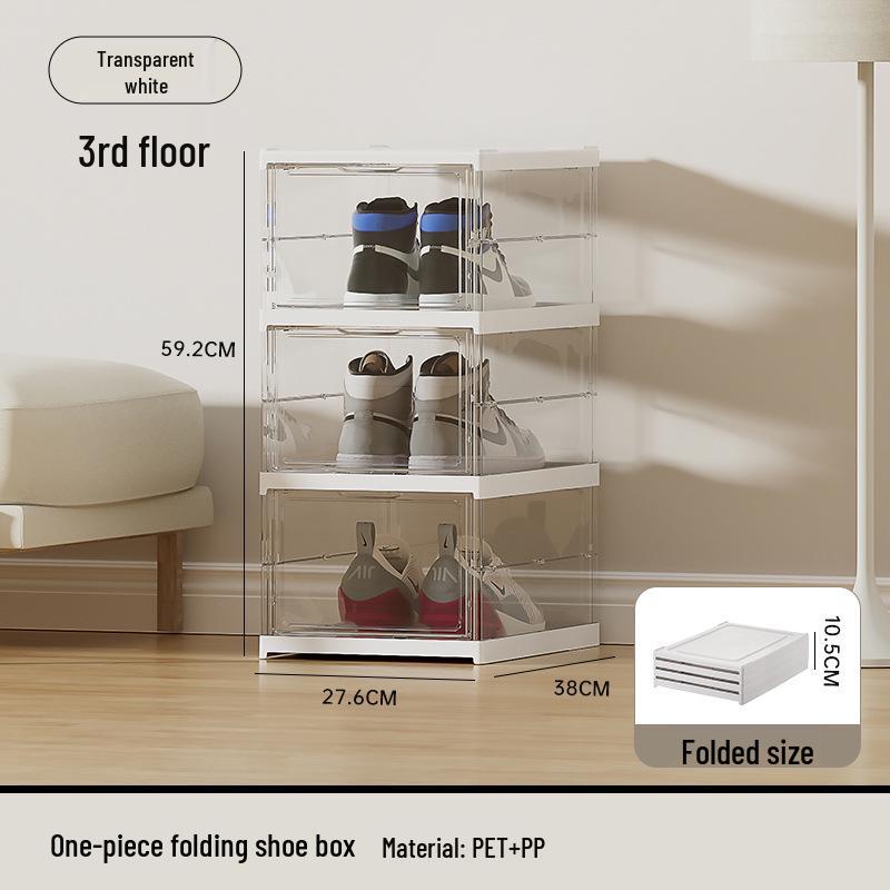 Transparent Foldable Shoe Storage Box - Space-Saving Organizer & Sneaker Rack, No Installation Required