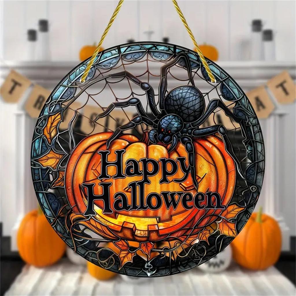 Halloween Spider Pumpkins Acrylic Disc Decoration Pendant Haunted House Party, Activity Pendant, Home, Garden Decoration