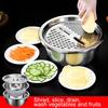 Colino Sbucciatore Affettatore Grattugia Cestello Scolapasta Insalatiera per Verdure in Acciaio Inossidabile 3 in 1 Utensile Accessori Cucina