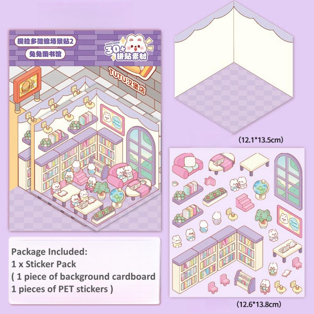 3D PET Sticker Cute Cartoon Miniature Scene 3D Landscaping Stickers DIY Cabin Scene Stacking And Pasting Hand Account Gif