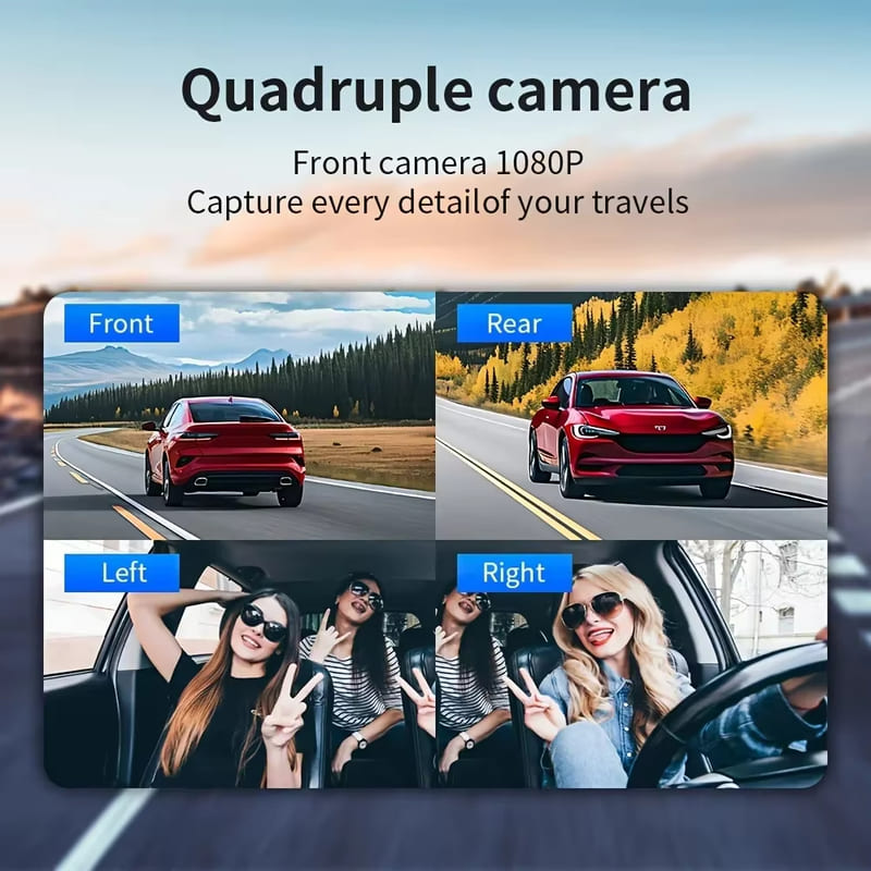 2025 Nouvelle Caméra de Tableau de Bord 4 Canaux Caméra de Conduite avec WiFi 1080P Avant Gauche Droite Arrière Vision Nocturne Enregistrement en Boucle Boîte Noire Accessoires de Voiture