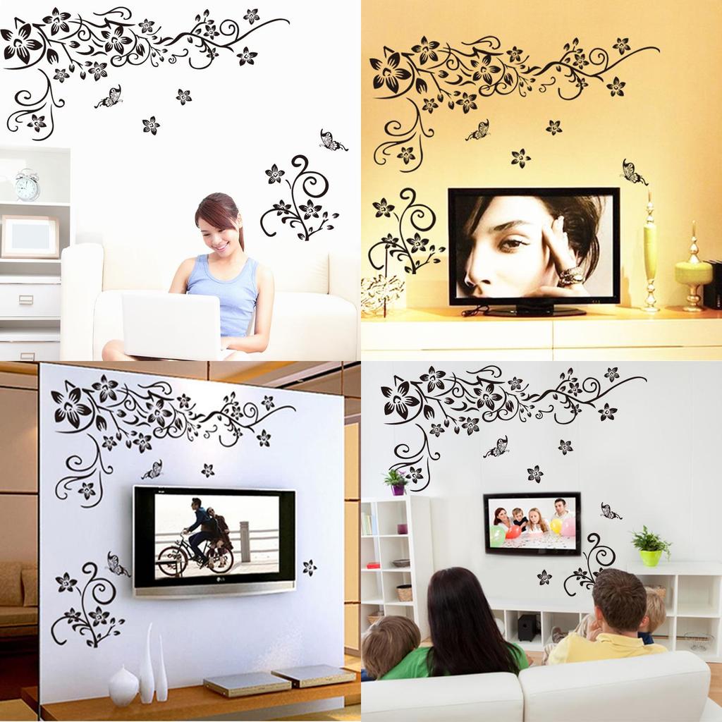 Beautiful Butterfly Vine Flower Vinyl Wall Decals Featuring Stylish Plant Theme For Home Enhancement