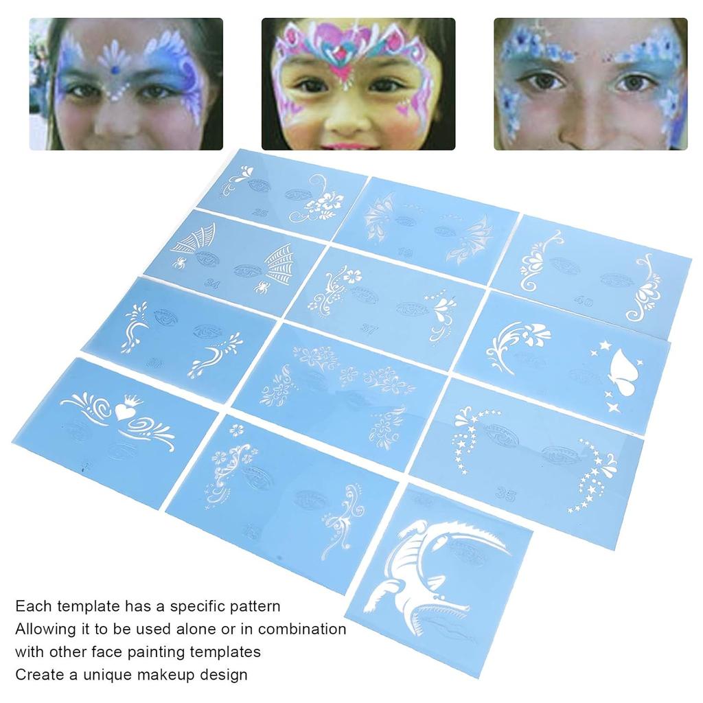 12Pcs*2 Stencils for Face Painting, Face Paint Stencils, PET Face Painting Template Reusable, Body Painting Template for DIY, Party, Cosplay, School