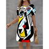 Summer Ladies 3D Printed Short Sleeve Dress Fashion Versatile Trend Breathable Casual