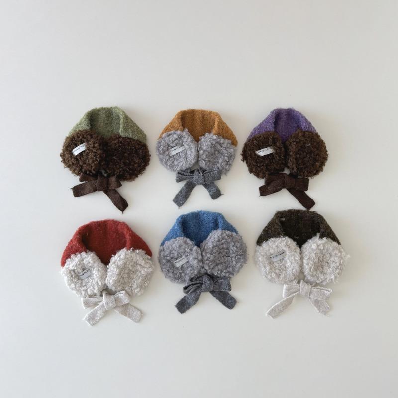 New Korean Kids Ear Muffs Winter Plush Tie-Back Ear Warmers Color Block Knitted Ear Covers for Girls Warm Fleece Headband