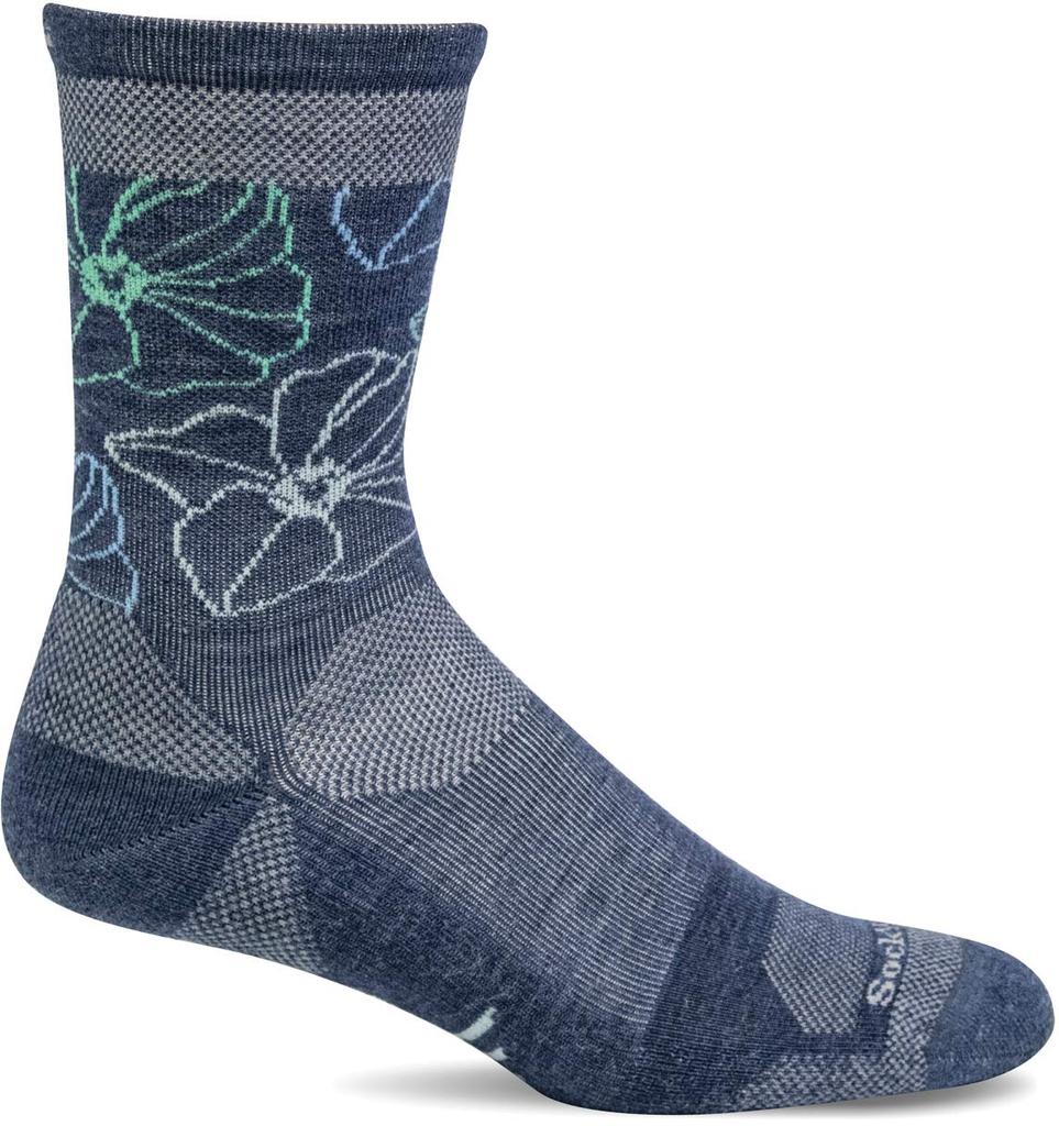 Sockwell Compression Merino Wool PETAL POWER 1 Size for Outdoor and Perfect for Cold and Recovery Women's Socks, CREW, Mid-Length, Pair, Denim, ML,