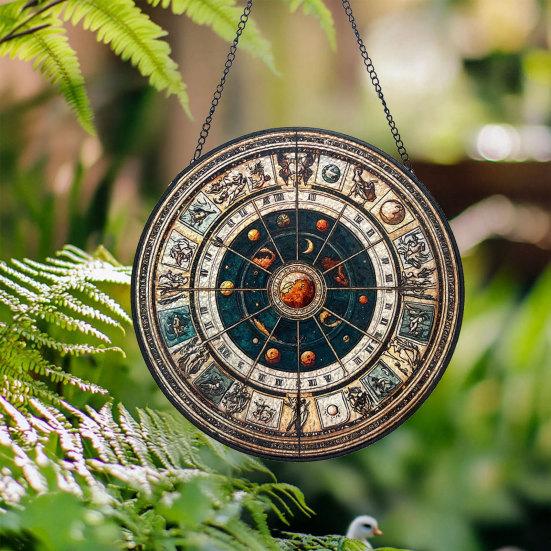 Bunter Acryl-Sonnenfänger Astrologisches Rad Tierkreiszeichen Fensterhänge-Dekoration Buntglas-Effekt Sonnenfänger-Panel für Haus Garten Dekoration