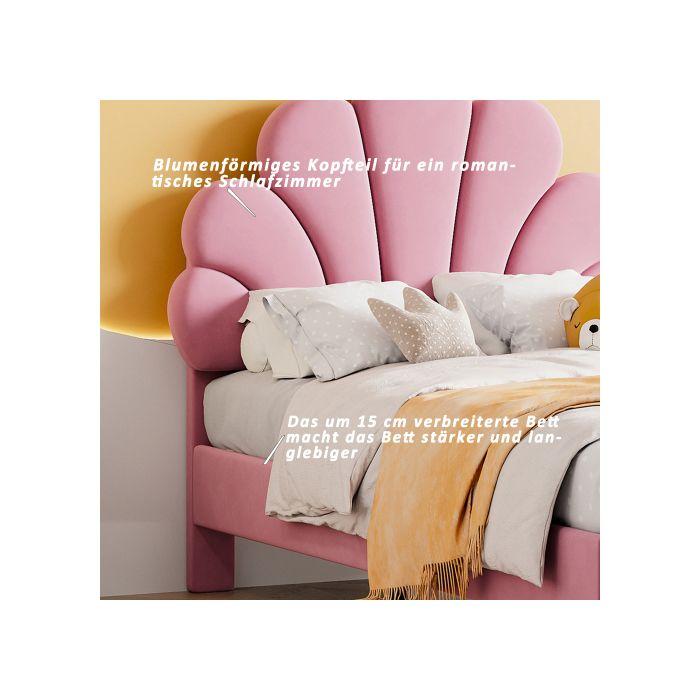 Lit d'enfant - 90 x 200 cm - Tête de lit fleurie - MDF robuste - Montage facile