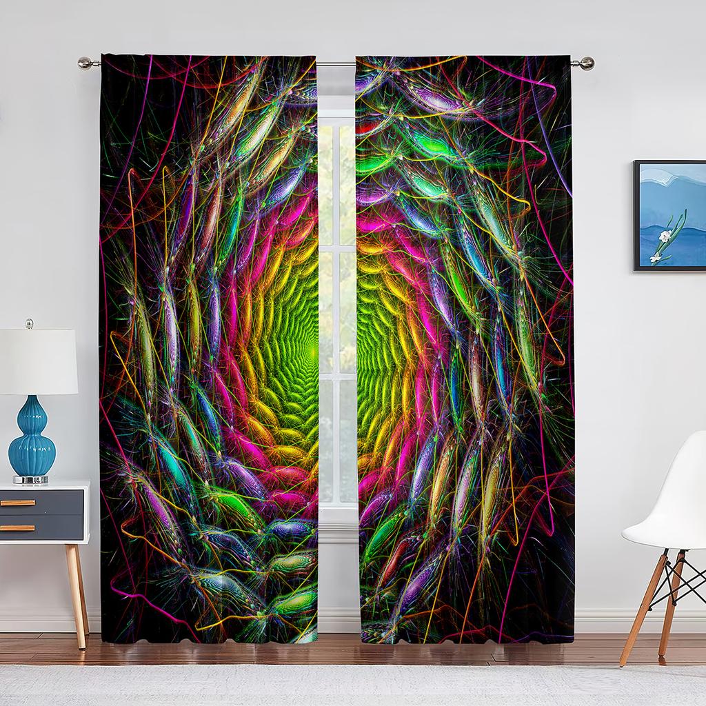 Psychedelic Multi Colour and Trippy Art Tulle Curtain for Living Room Bedroom Decor Sheer Curtains Room Kitchen Window Treatment