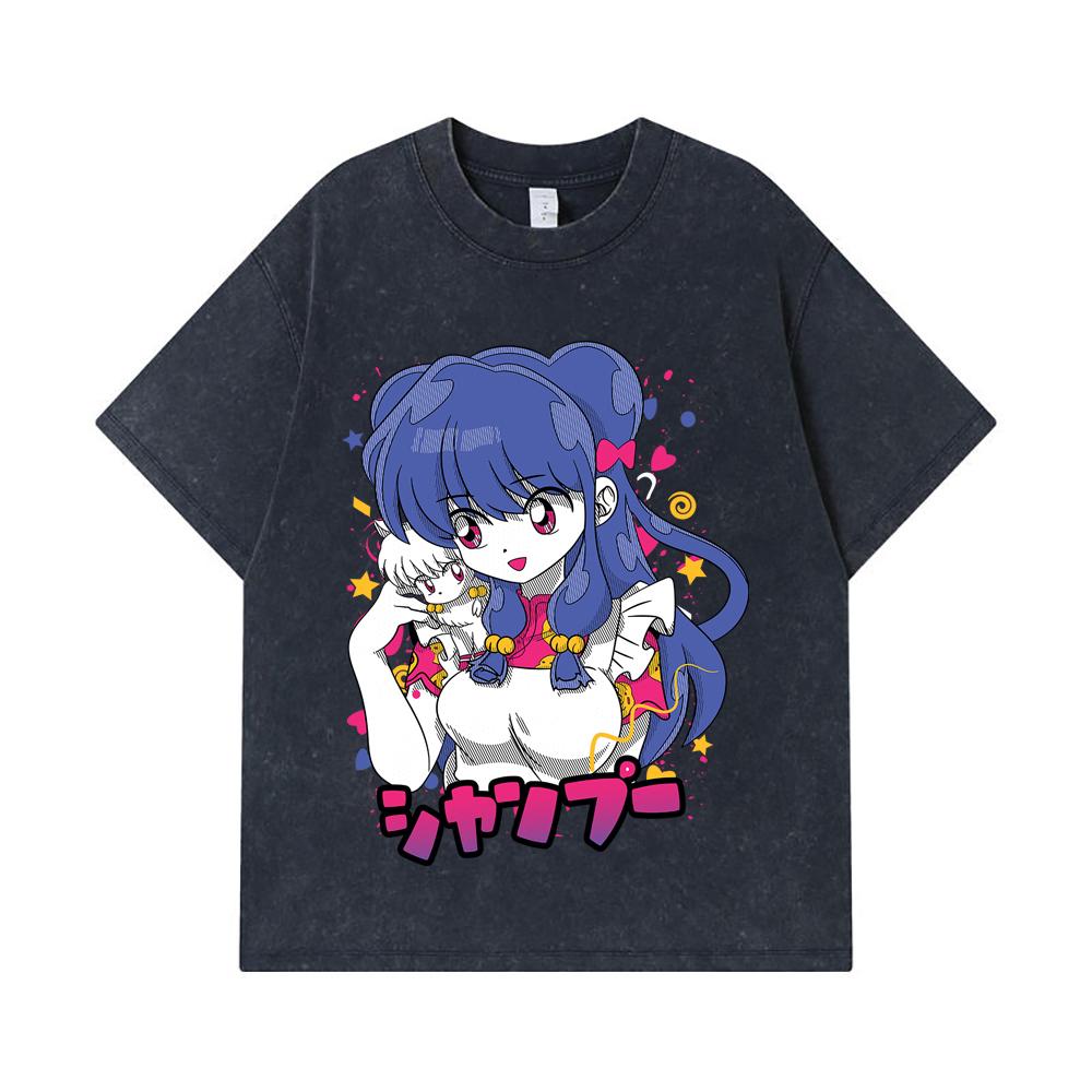 275 GSM Washed T-shirts 100% Cotton Ranma 12 V3 Shampoo Print Unisex Heavy Cotton T Shirt