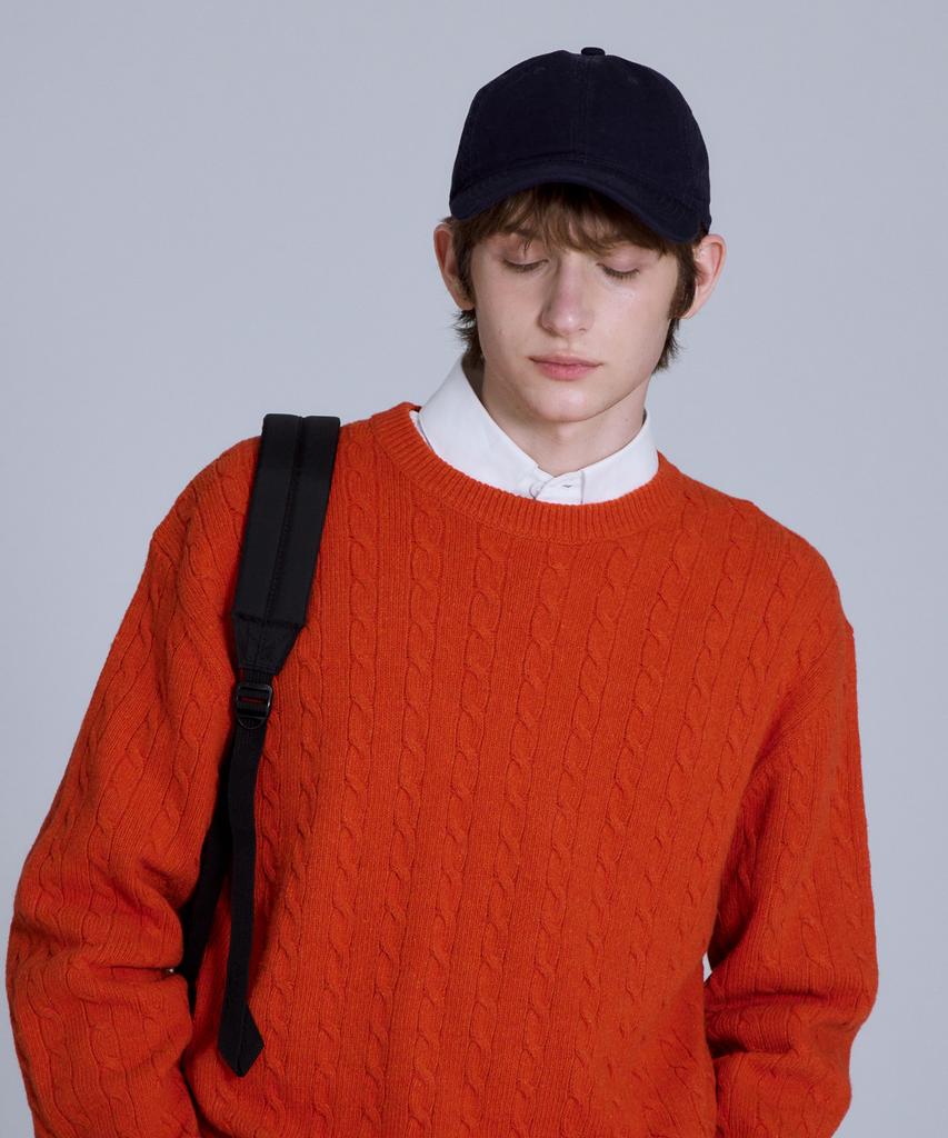 BASIC HOUSE Cable Round Neck Knit Orange Lykt7101 (Type B)