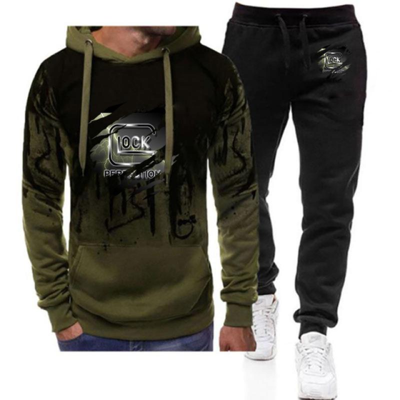 2023 Jaro Podzim Nový Glock Perfection Střelba Tisk High Street Gradient Barevné Mikiny Neformální kabát+sportovní kalhoty Populární sada