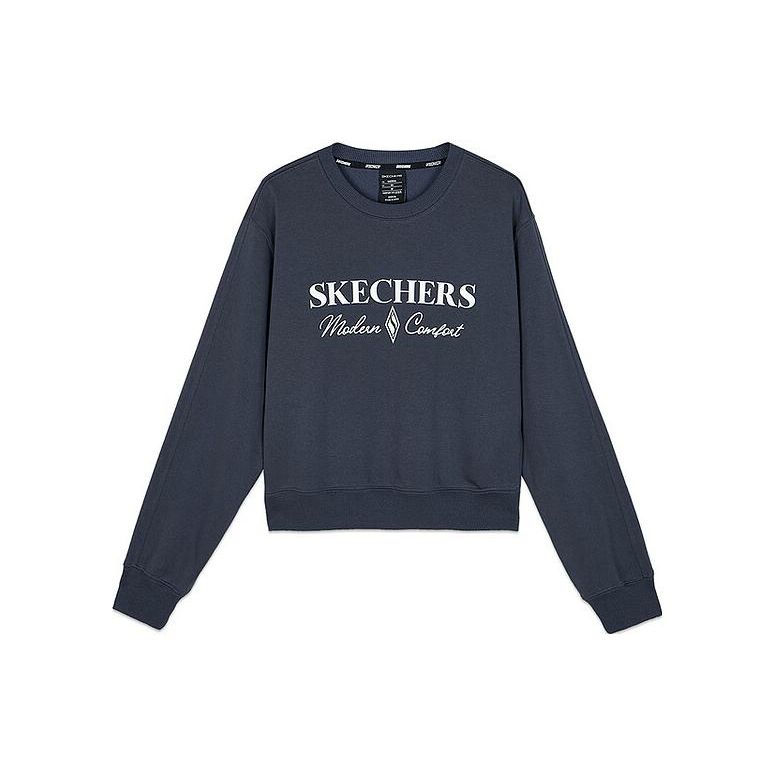 Skechers Yazan Series Printed Letter Round Neck Pullover Sweatshirt Women sweatshirt Dark-Gray L423W139-00W5 S
