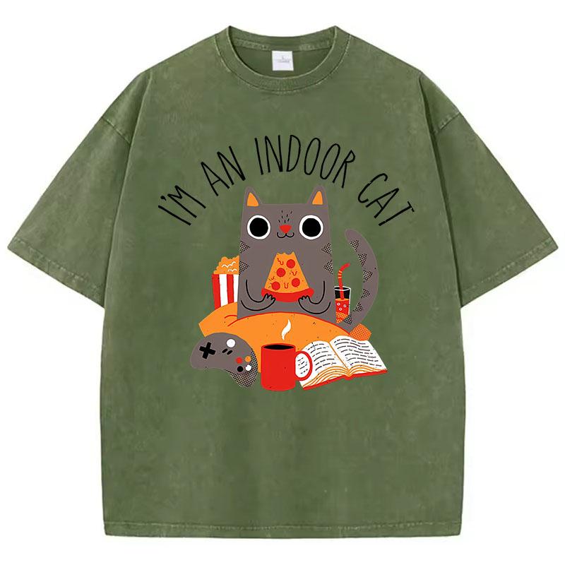 Lustiges Ich Bin Eine Hauskatze Buch T-Shirt Vintage Gewaschenes Baumwoll-T-Shirt Grafik-T-Shirt Lässige Streetwear für den Frühling