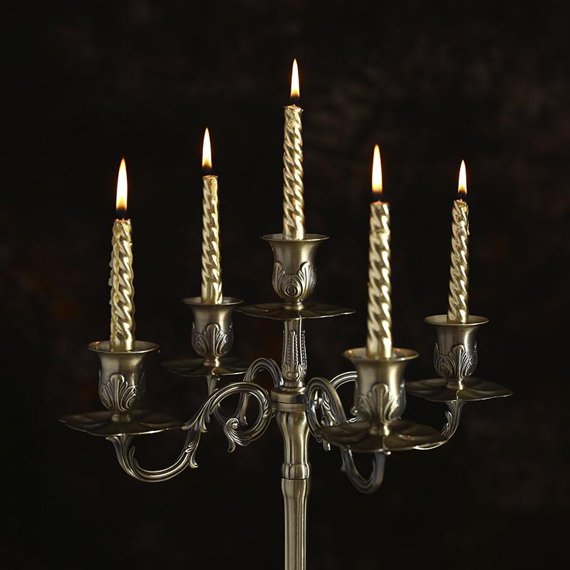 Bronze Retro Metal Candlestick with Three and Five Heads for Hotel, Wedding, or Restaurant Candlelight Dinners.