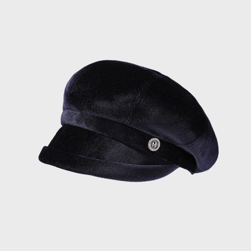 

Женский осенне-зимний однотонный берет с золотистым вельветовым отворотом, восьмиугольная шляпа темно-синий