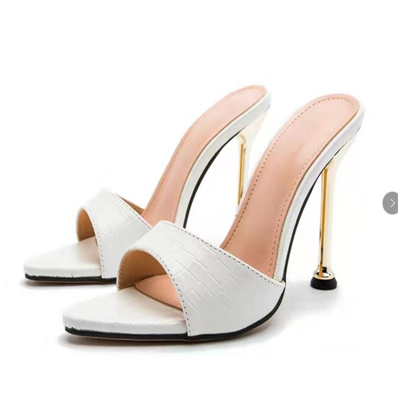 Fashion Glamorous Crocodile Texture High Heel Sandals - Chic Slip-On Stilettos with Pointy Peep Toe for Fashion-Forward Parties Banquets