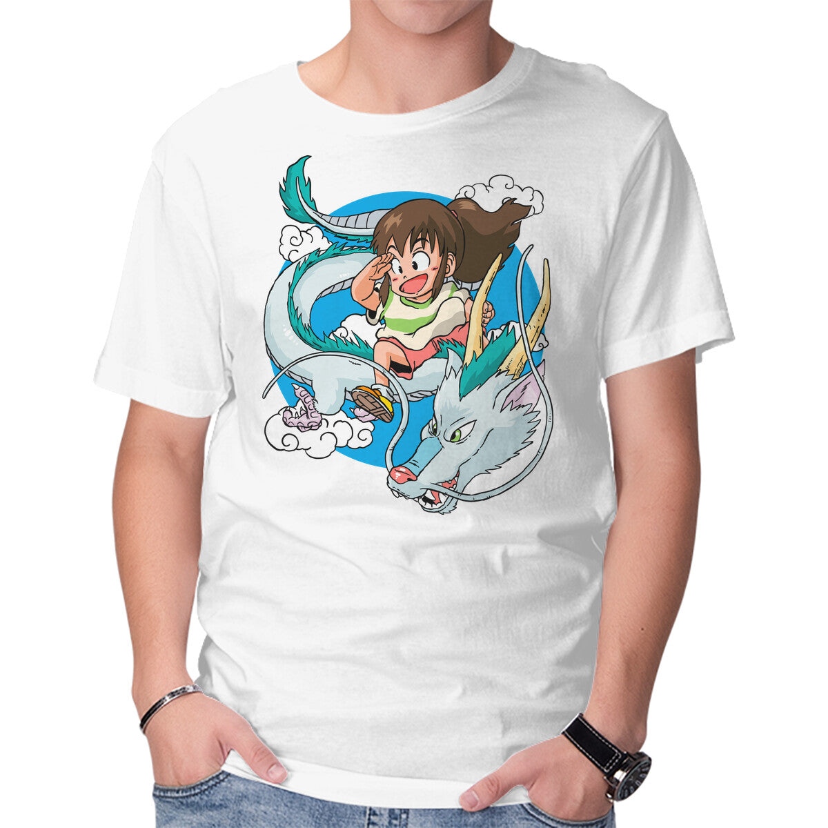 Unisex Crew Neck T-Shirt Dragon Haku Graphic Short Sleeve Casual Tee M