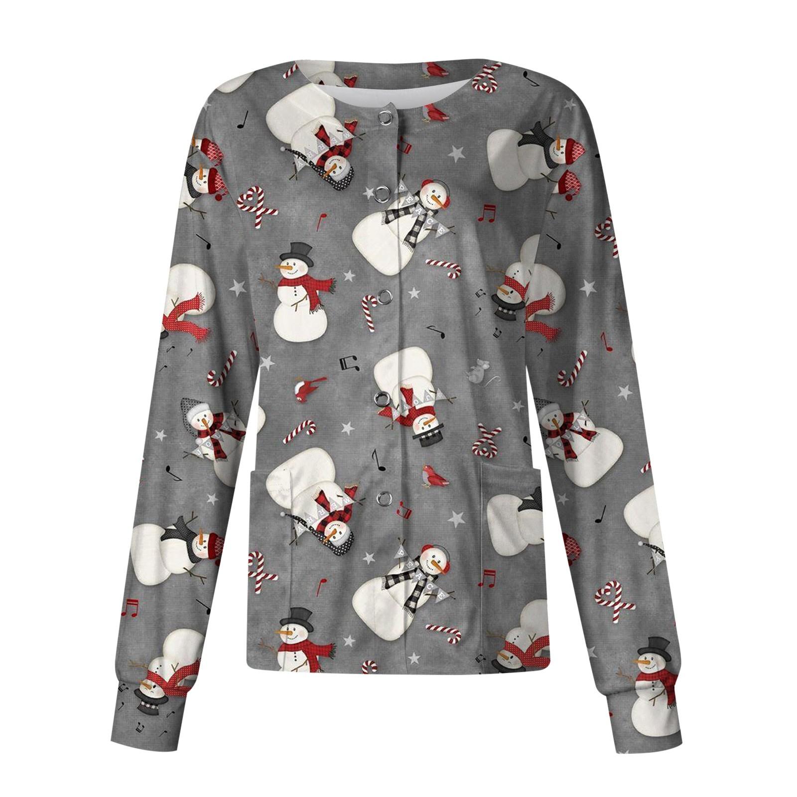 

Женский однобортный защитный комбинезон с длинным рукавом и рождественским принтом, карманный рабочий воротник-стойка, кардиган, куртка, топ XL