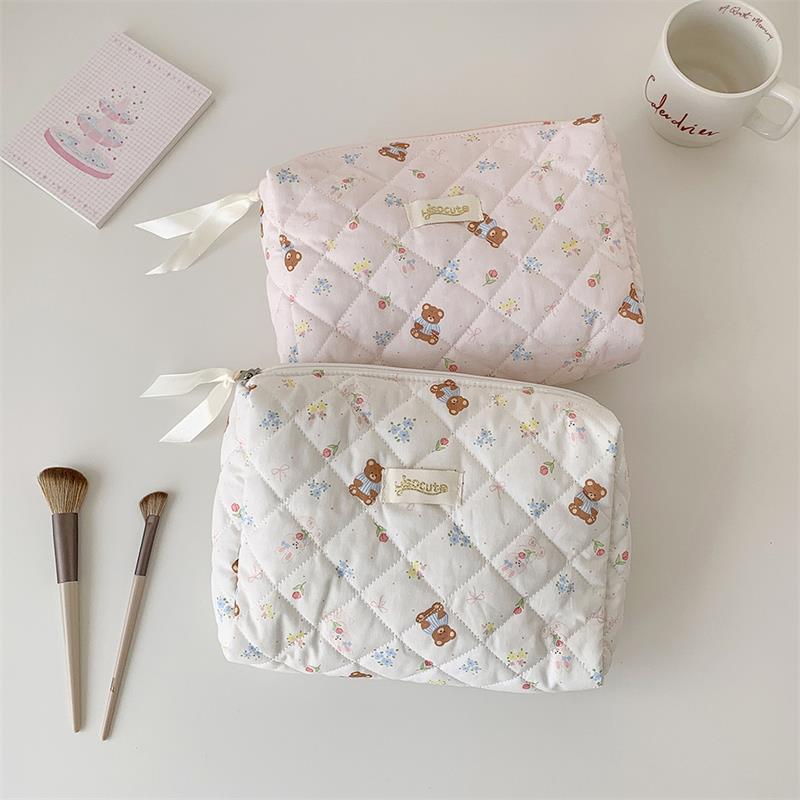Cute Bear Print Cosmetic Bag Large-Capacity Portable Travel Toiletry Bag Storage Bag  Student Pencil Case Girly Gifts