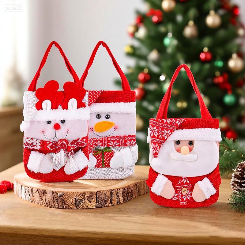 Weihnachtsgeschenktüte Weihnachts-Süßigkeiten-Apfeltüte Weihnachtsgeschenk-Puppentüte mit Weihnachtsmann, Schneemann, Rentier für Festivaldeko