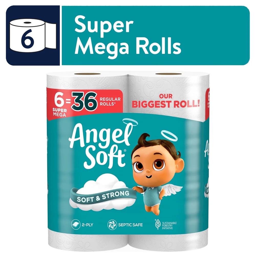 2 Ply Toilet Paper Super Mega Rolls 6 Pack 480 Sheets per Roll Soft Strong Long Lasting Septic Safe Unscented Perforated