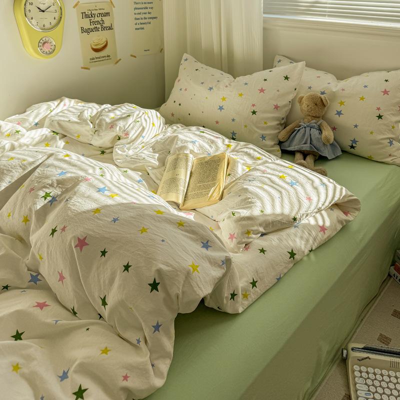 Class A Mother and Baby Grade Pure Washed Cotton Four-piece Set Ins Small Fresh Bed Sheet Quilt Cover Student Dormitory Style Bedding Set